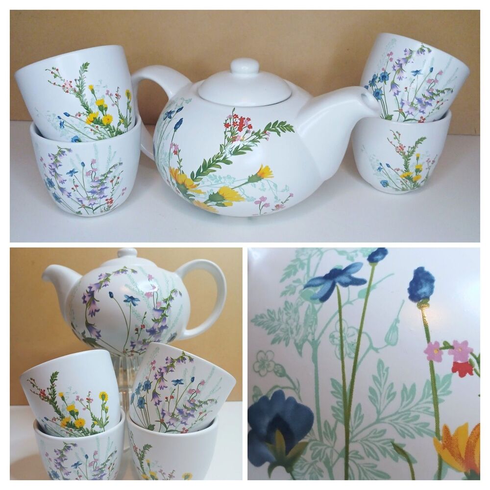 PIER 1 Tea Set Wildflower Pattern Excellent Condition Multicolor Floral